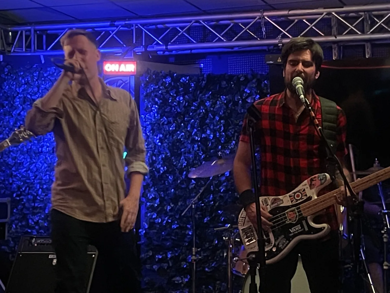 Singer and bass player close up